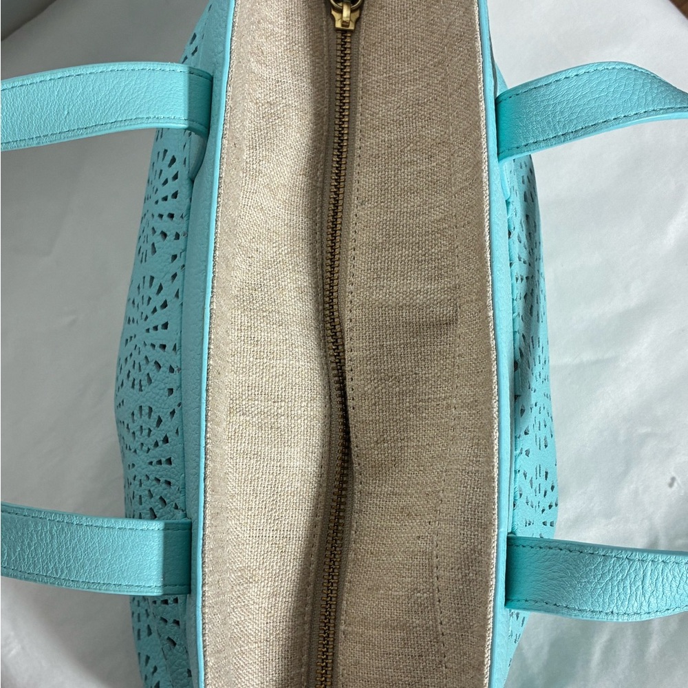 Talbots blue turquoise satchel handbag  with cutout designs NWOT - Picture 8 of 12